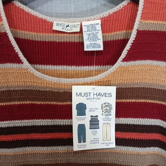 VTG White Stag Striped Crochet Knit Sweater Vest Plus 14/16W NWT 90s Cottagecore - Picture 2 of 3